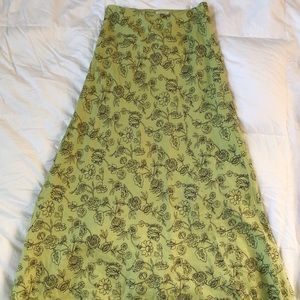 Harolds Linen Maxi Skirt Green Floral Print Sz 2